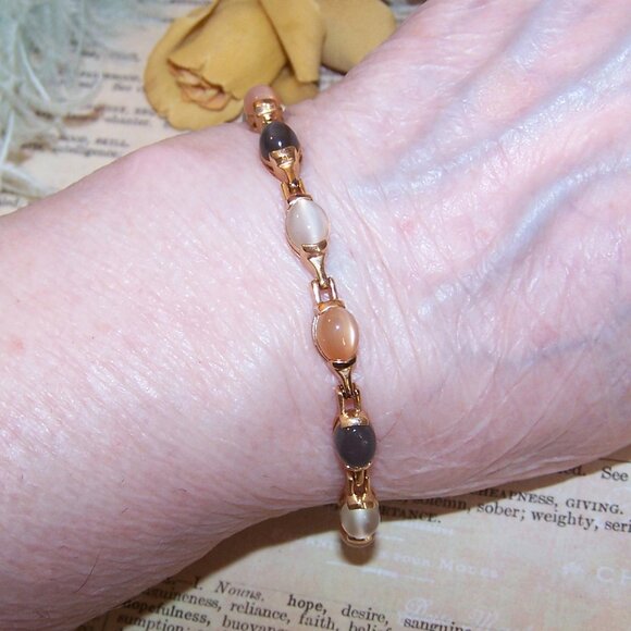 Ross Simons Sterling Silver Rose Gold Vermeil Moonstone Agate Tennis Bracelet - Picture 3 of 9